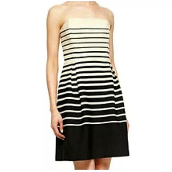 Trina Turk Women's Kenzie Tan Black Striped Lined Strapless Dress Size 4 - Picture 1 of 9